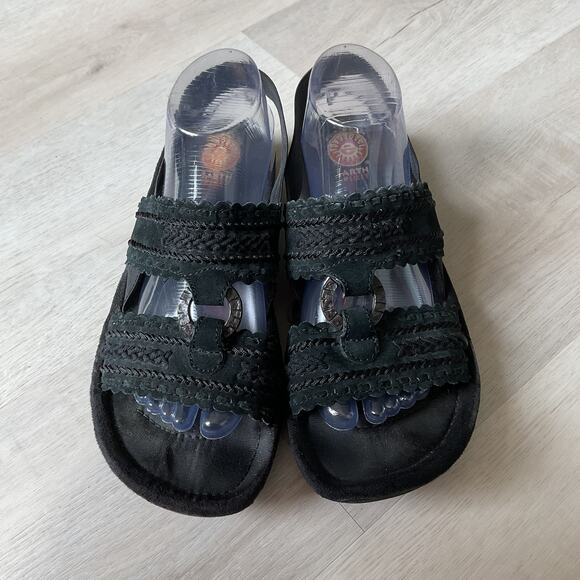 Earth Spirit Washington Black Leather Suede Slingback Sandals WMS 9 - Picture 1 of 13